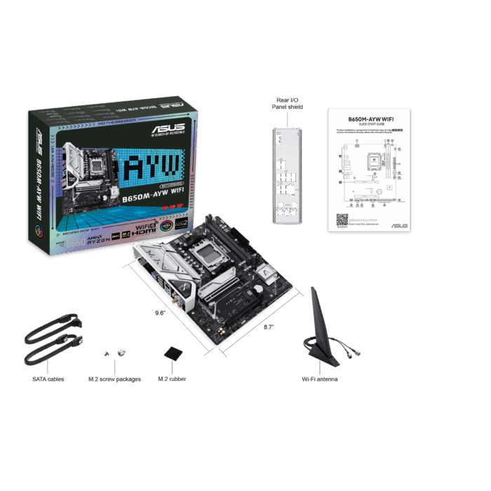 Asus AMD B650 Micro-ATX motherboard with DDR5, PCIe 5.0 M.2 support, HDMI™, Realtek 2.5Gb Ethernet, Wi-Fi 6, rear USB 10Gbps ports, front USB 5Gbps Type-C®, SATA 6 Gbps, Two-Way AI Noise Cancelation, Aura Sync - Image 2