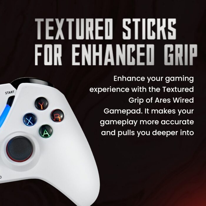 Cosmic Byte Ares Wired Controller for PC, rubberised texture, 700 mah battery, Vibration feature (White Colour) - Image 6