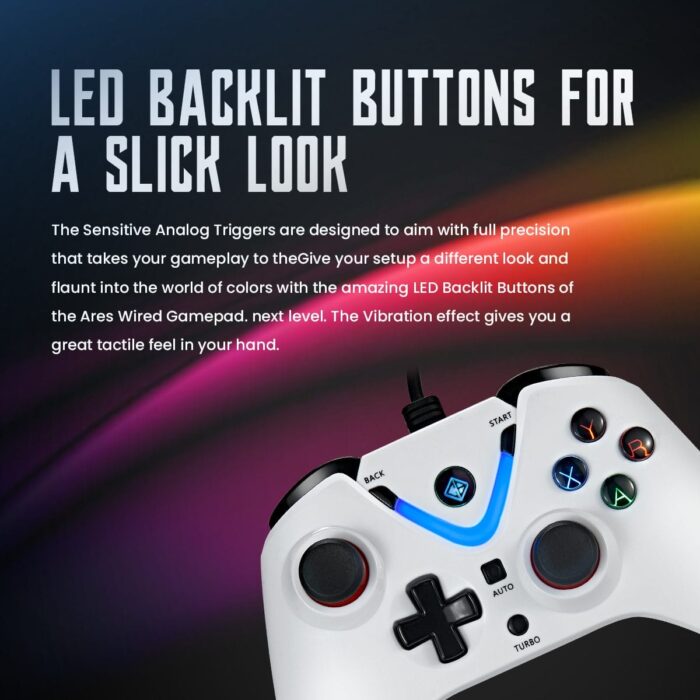 Cosmic Byte Ares Wired Controller for PC, rubberised texture, 700 mah battery, Vibration feature (White Colour) - Image 3