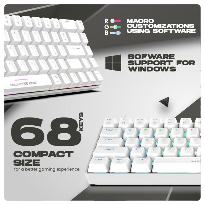 Cosmic Byte Artemis White 68 keys RGB Mechanical keyboard,Outemu Swappable Blue Switch GK36 - Image 3