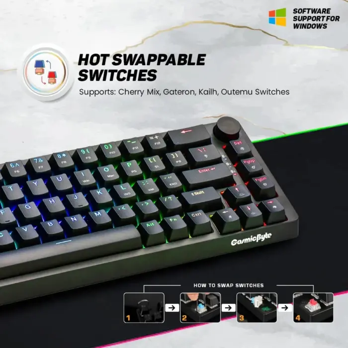 Cosmic Byte CB-GK-33 Astra Hot-Swappable Mechanical Wired & Bluetooth Keyboard with Per Key RGB and Software - Image 10