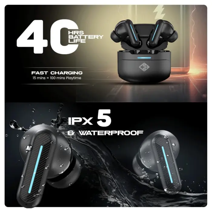 Cosmic Byte CosmoBuds X220 Compact True Wireless Earbuds (TWS), BT 5.3, 40ms Latency GOD Mode™, Music Mode, 40Hrs, DNS, ENC, IPX5, IOP™, Voice Assistant (Black) - Image 6