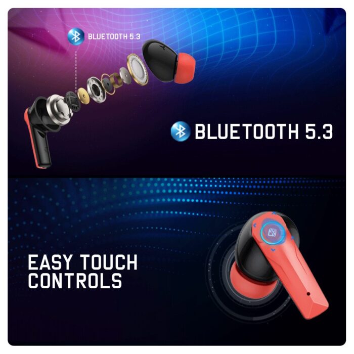 Cosmic Byte Cosmobuds X50 TWS Gaming Earbuds,Bluetooth 5.3,Dual modes Music & Gaming,40 ms Low Latency ,DNS Quad Mics (Red) - Image 7