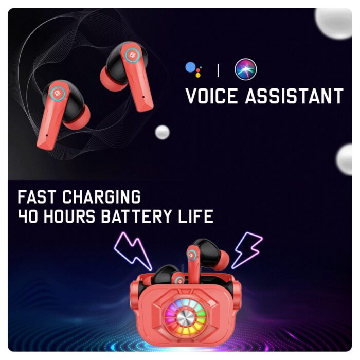 Cosmic Byte Cosmobuds X50 TWS Gaming Earbuds,Bluetooth 5.3,Dual modes Music & Gaming,40 ms Low Latency ,DNS Quad Mics (Red) - Image 3