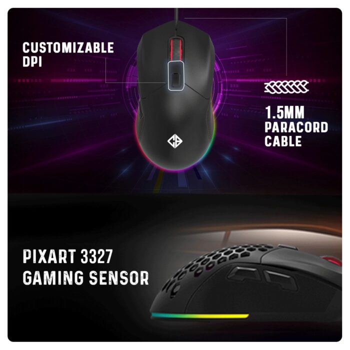 Cosmic Byte Firestorm,67 gms lightweight,1000Hz Polling Rate,Pixart 3327 Sensor,7 Buttons,Customizable DPI (Black) - Image 5