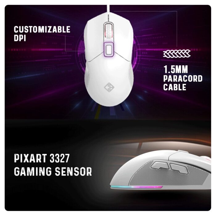 Cosmic Byte Firestorm,67 gms lightweight,1000Hz Polling Rate,Pixart 3327 Sensor,7 Buttons,Customizable DPI (White) - Image 7