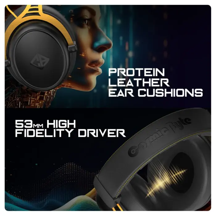 Cosmic Byte Hades 2.4Ghz Wireless + Bluetooth Headphone, 20ms Latency, 100Hrs Battery Life, 53mm Driver (Black) - Image 3