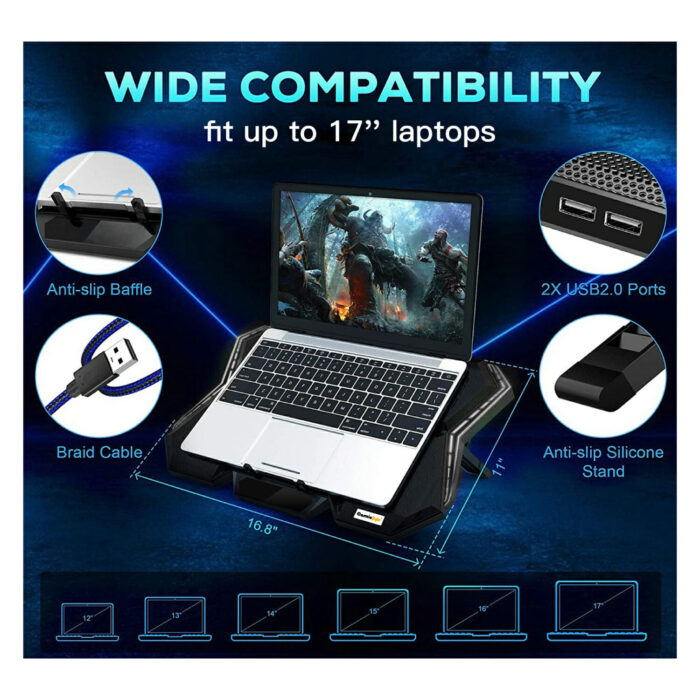Cosmic Byte Meteoroid Laptop Cooling Pad, 6 Fan Design, LED Light, USB Ports, Support Upto 17" laptops (Blue) - Image 7