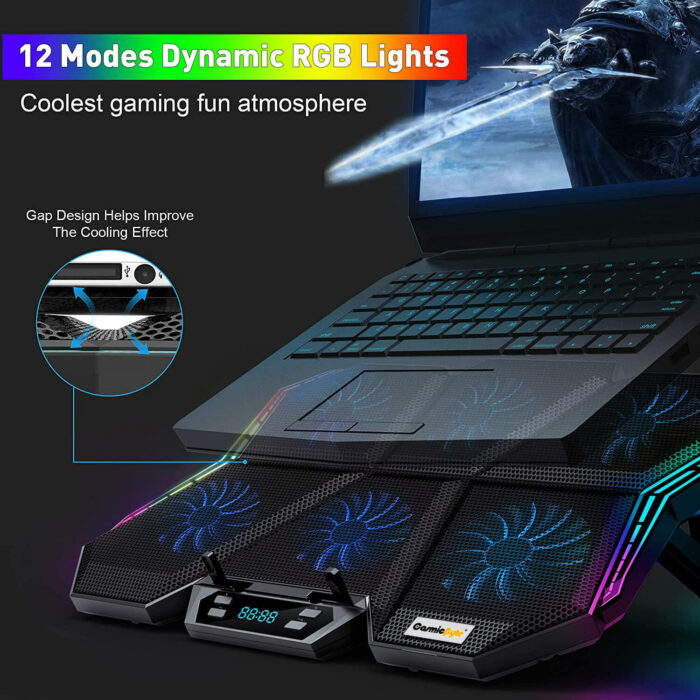 Cosmic Byte Meteoroid RGB Laptop Cooling Pad, 6 Fan Design, LED Light, USB Ports, Support Upto 17" laptops - Image 3