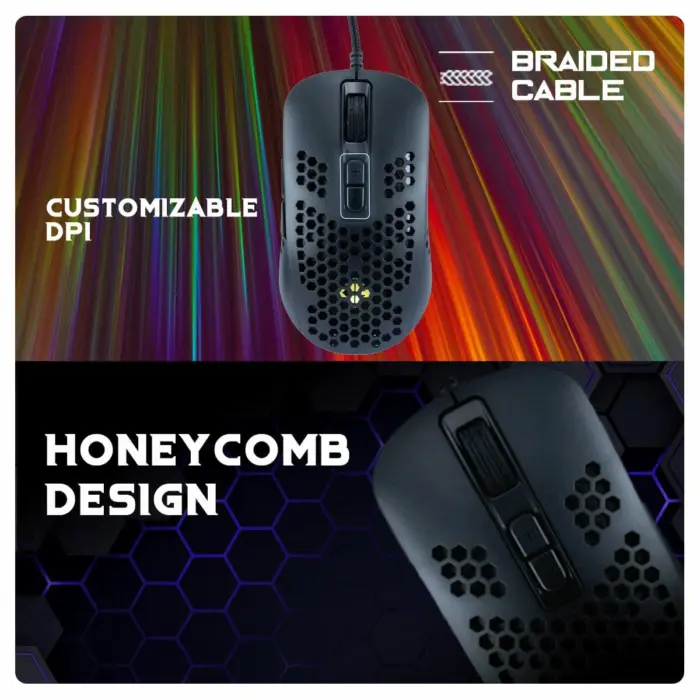 Cosmic Byte Orcus RGB Honeycomb Gaming Mouse with Software, Ultra Lightweight 74Grams, Braided Cable - Image 4