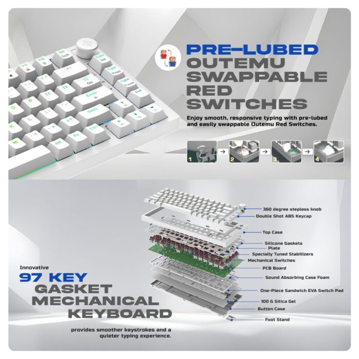 Cosmic Byte Phantom TKL GK42 Gasket Mechanical Wired Swappable Keyboard with PreLubed Switches (White) - Image 6