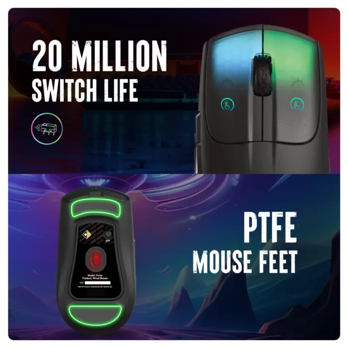 Cosmic Byte Pulse Wired Gaming Mouse, 40 gm Lightweight, 1000 Hz Polling rate,Pixart 3327 Sensor,200-12400 DPI - Image 3