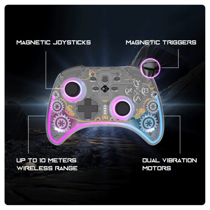 Cosmic Byte Stellaris Tri-Mode Wireless-Bluetooth-Wired Controller for PC, iOS, Android,Nintendo, Hall effect Trigger and Joystick Transparent - Image 3