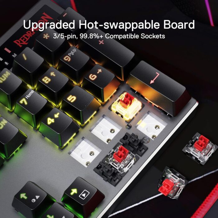 Redragon Dharma Pro K556 Pro - 104 Keys Bluetooth+2.4Ghz+Wired Mechanical Keyboard (Quiet Linear Red Switch) - Image 3