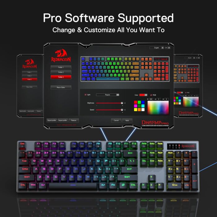 Redragon Dharma Pro K556 Pro - 104 Keys Bluetooth+2.4Ghz+Wired Mechanical Keyboard (Quiet Linear Red Switch) - Image 8
