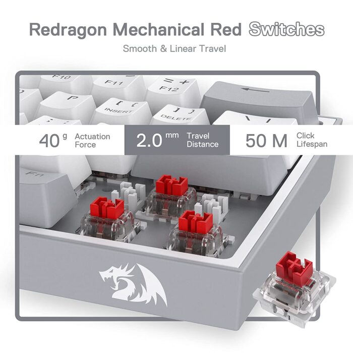 Redragon Fizz K617 - 60% Wired Mechanical Keyboard White and Grey (Red Switches) - Image 4