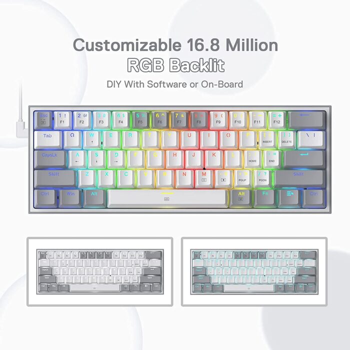Redragon Fizz K617 - 60% Wired Mechanical Keyboard White and Grey (Red Switches) - Image 5