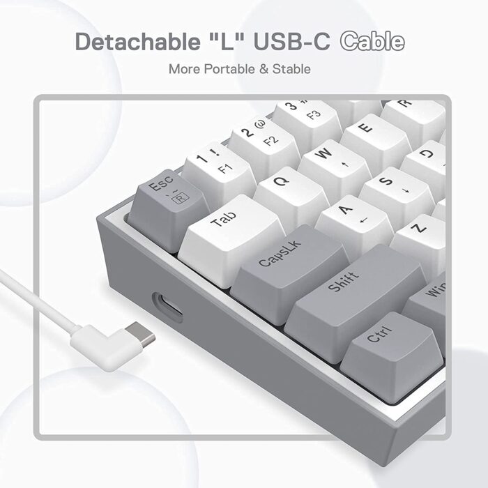 Redragon Fizz K617 - 60% Wired Mechanical Keyboard White and Grey (Red Switches) - Image 6