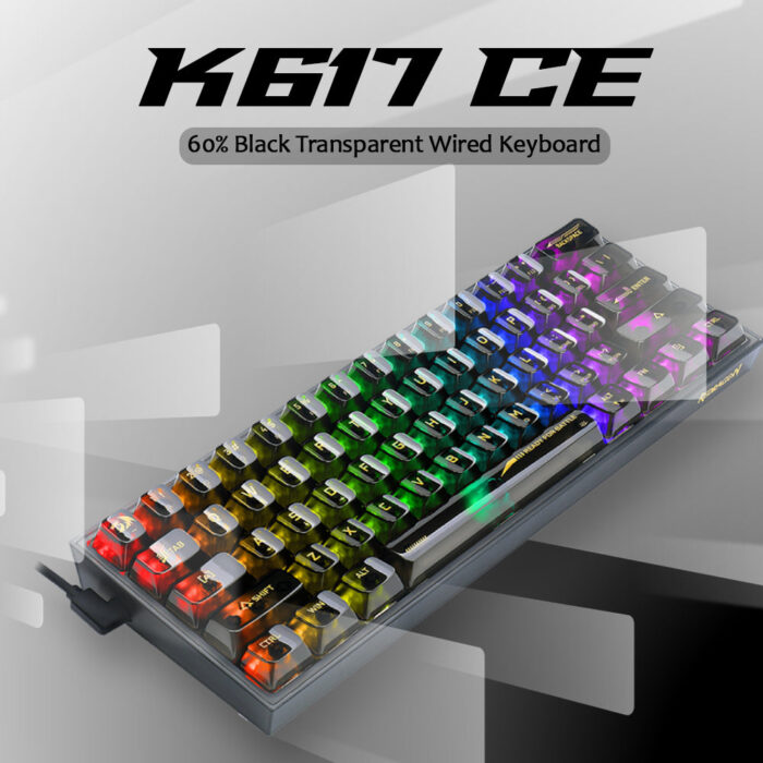 Redragon Fizz K617 - 60% Wired Mechanical Keyboard Black Transparent (Translucent Custom Switch) - Image 2