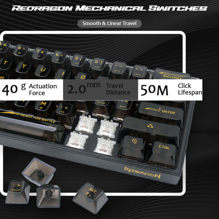 Redragon Fizz K617 - 60% Wired Mechanical Keyboard Black Transparent (Translucent Custom Switch) - Image 4