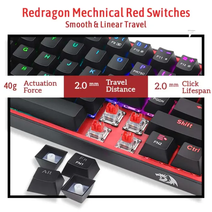 Redragon Fizz K617 - 60% Wired Mechanical Keyboard Black (Red Switches) - Image 4