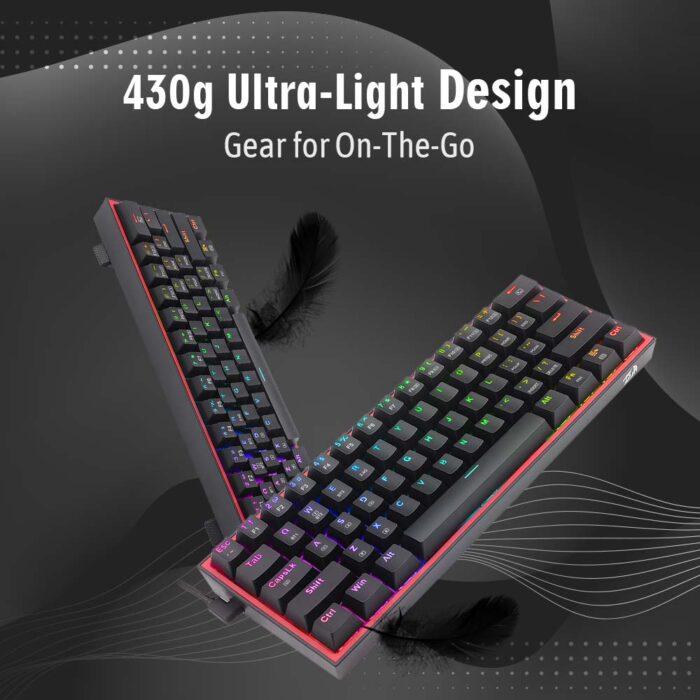 Redragon Fizz Pro K616 - 60% Wired+2.4Ghz+BT Mechanical Keyboard Black (Red Switch) - Image 4
