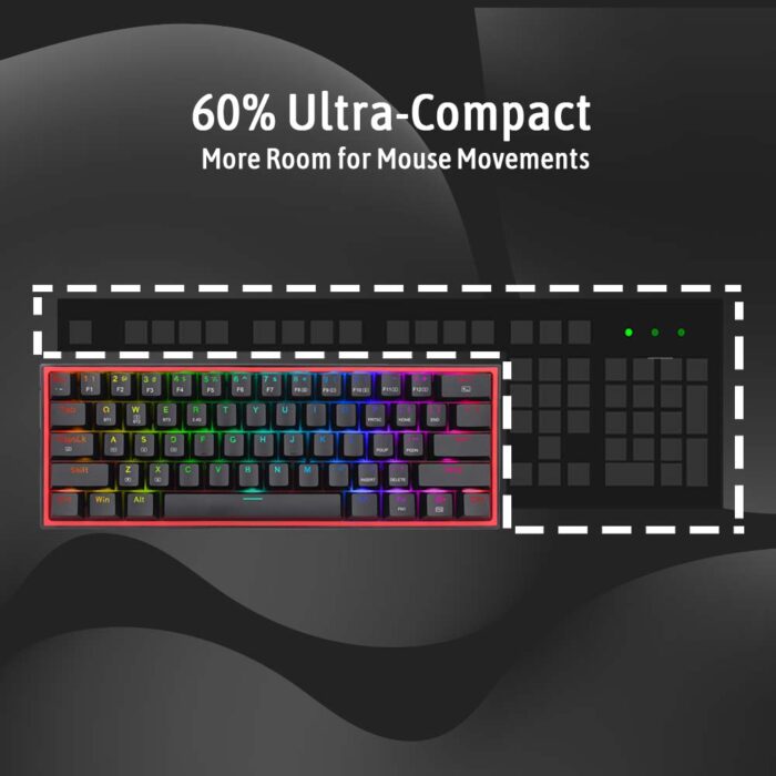 Redragon Fizz Pro K616 - 60% Wired+2.4Ghz+BT Mechanical Keyboard Black (Red Switch) - Image 8