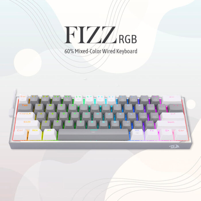 Redragon Fizz Pro K616 - 60% Wired+2.4Ghz+BT Mechanical Keyboard Grey and White (Red Switch) - Image 7