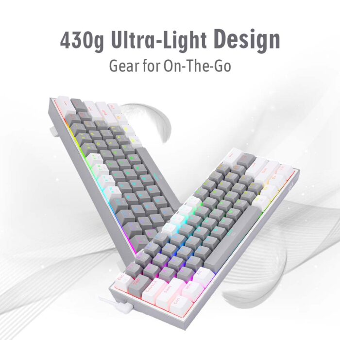 Redragon Fizz Pro K616 - 60% Wired+2.4Ghz+BT Mechanical Keyboard Grey and White (Red Switch) - Image 2