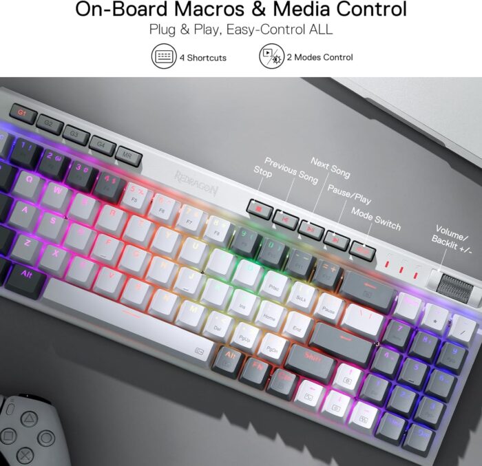 Redragon Magicwand SE K655 75% Wired Mechanical Keyboard White and Grey (Quiet Linear Red Switch) - Image 7