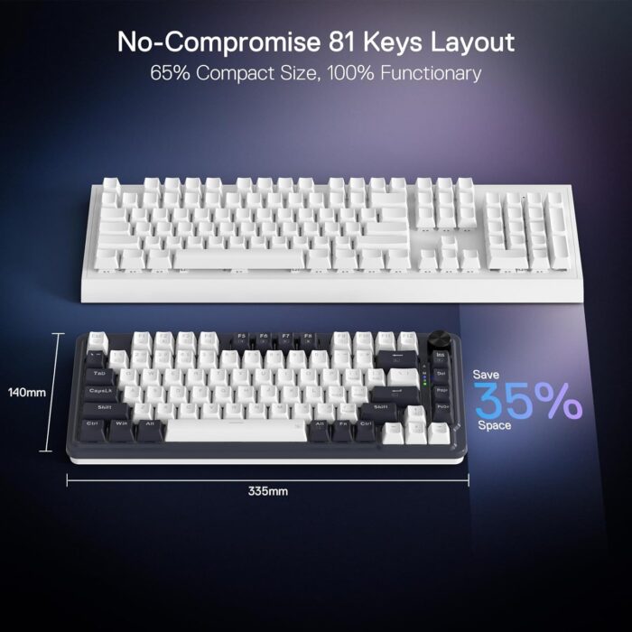 Redragon Ucal Pro K673 Pro - 75% Wired+2.4Ghz+BT Mechanical Keyboard White and Black ( Linear Red Switch) - Image 4