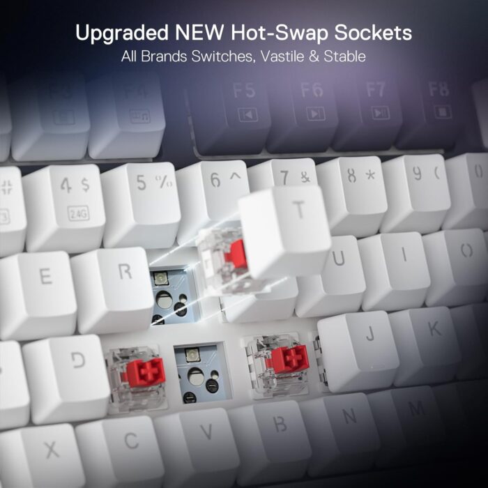 Redragon Ucal Pro K673 Pro - 75% Wired+2.4Ghz+BT Mechanical Keyboard White and Black ( Linear Red Switch) - Image 6