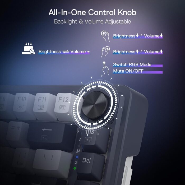 Redragon Ucal Pro K673 Pro - 75% Wired+2.4Ghz+BT Mechanical Keyboard White and Black ( Linear Red Switch) - Image 7