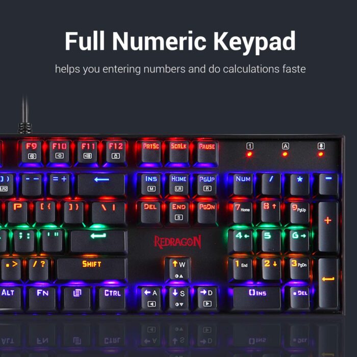 Redragon Vara K551 - 104 Wired Mechanical Keyboard Raibow Black (Red Switch) - Image 2
