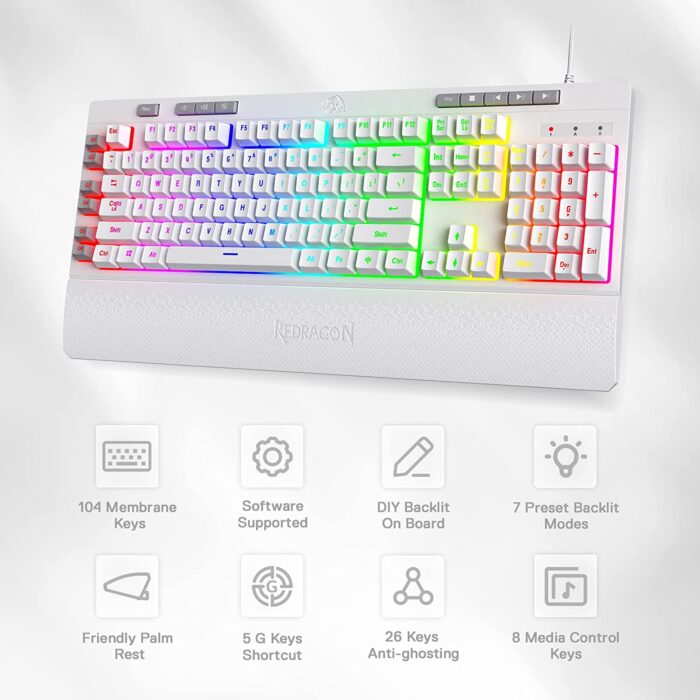 Redragon Shiva K512-Wired Membrane Keyboard RGB White - Image 2