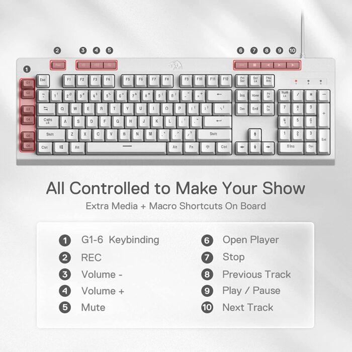 Redragon Shiva K512-Wired Membrane Keyboard RGB White - Image 3