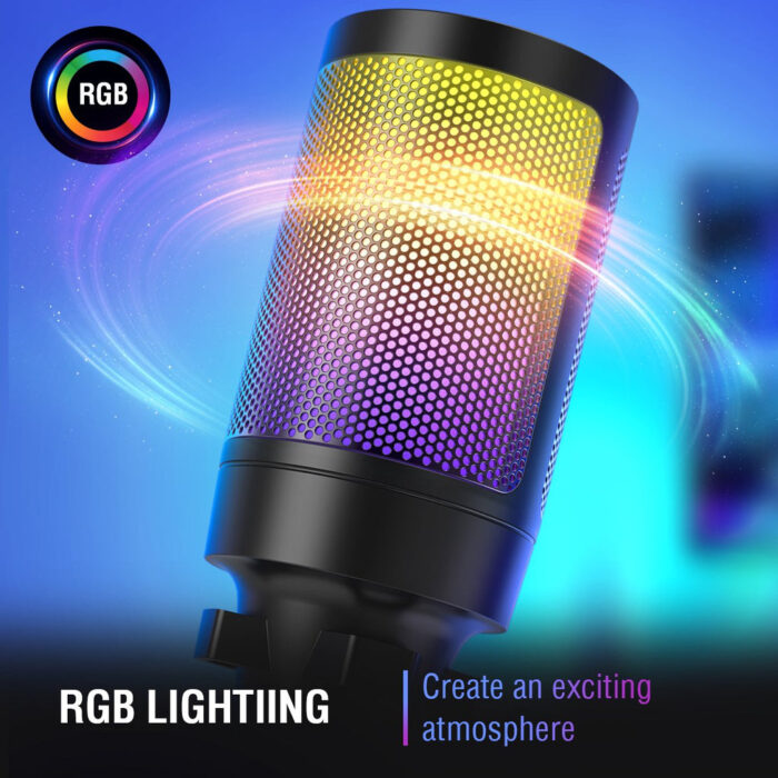 FIFINE AmpliGame A6V USB Microphone with Volume Dial, Mute Button & RGB for Gaming on PC/Laptop/PS4/5 Black - Image 3