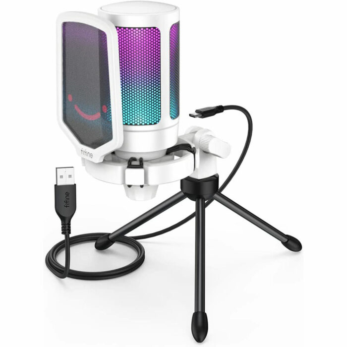 FIFINE AmpliGame A6V USB Microphone with Volume Dial, Mute Button & RGB for Gaming on PC/Laptop/PS4/5 White - Image 2