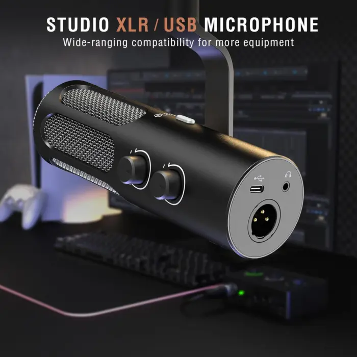 FIFINE AmpliTank Tank3 USB/XLR Dynamic Mic with I/O Control & Quick-mute In Type-C, Built-in Pop Filter & Hefty All-metal Body - Image 6