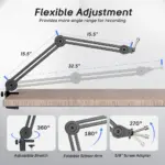 FIFINE BM63 Boom Arm Stand with 15.5" Arms, Build-in Springs, Handling Max 2 Kilograms of Weight for All Standard Mics, Mounts - Image 2