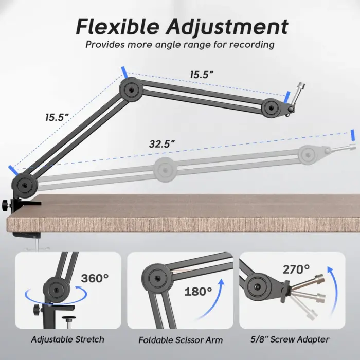 FIFINE BM63 Boom Arm Stand with 15.5" Arms, Build-in Springs, Handling Max 2 Kilograms of Weight for All Standard Mics, Mounts - Image 2