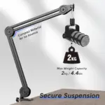 FIFINE BM63 Boom Arm Stand with 15.5" Arms, Build-in Springs, Handling Max 2 Kilograms of Weight for All Standard Mics, Mounts - Image 3
