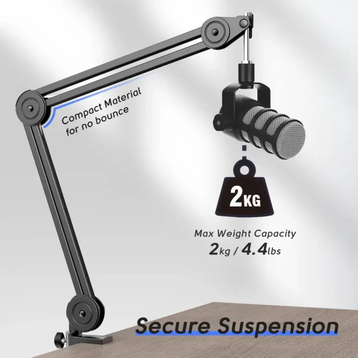 FIFINE BM63 Boom Arm Stand with 15.5" Arms, Build-in Springs, Handling Max 2 Kilograms of Weight for All Standard Mics, Mounts - Image 3