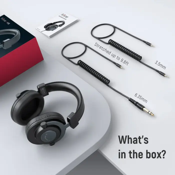 FIFINE H8 Studio Headphone with 50mm Dynamic Driver, 1/8" to 1/4" & 1/8" to 1/8" Coiled Cable for Recording Audio, Mixing Tracks - Image 3