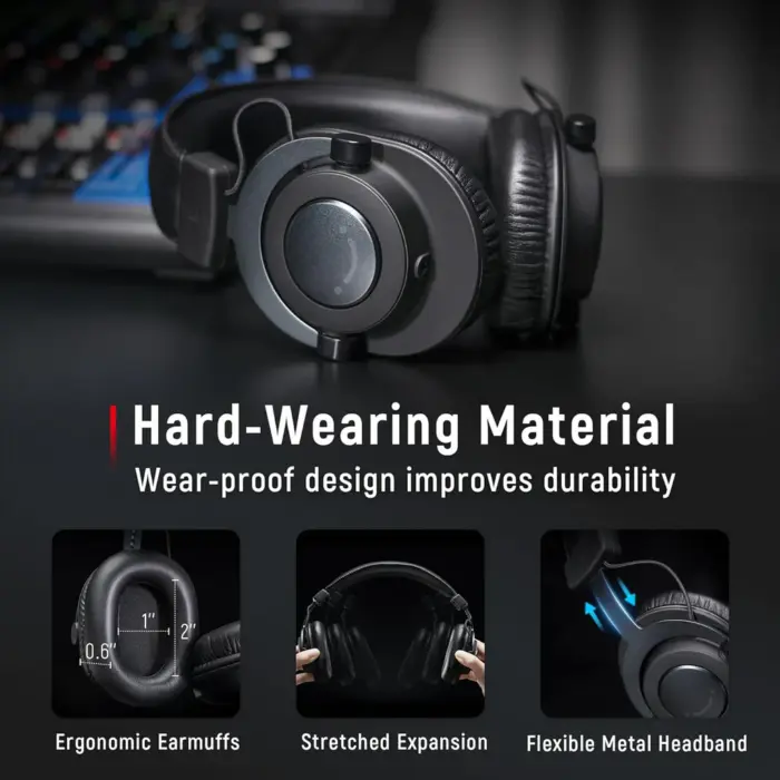 FIFINE H8 Studio Headphone with 50mm Dynamic Driver, 1/8" to 1/4" & 1/8" to 1/8" Coiled Cable for Recording Audio, Mixing Tracks - Image 6