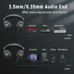 FIFINE H8 Studio Headphone with 50mm Dynamic Driver, 1/8" to 1/4" & 1/8" to 1/8" Coiled Cable for Recording Audio, Mixing Tracks - Image 2
