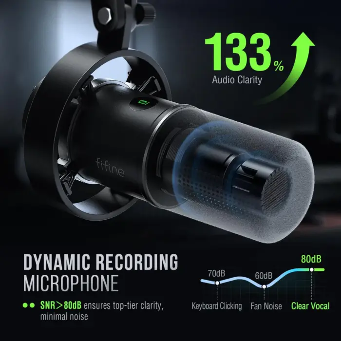 FIFINE K688 USB/XLR Dynamic Mic with Shock Mount, Touch-Mute, Headphone Jack, I/O Controls for Podcasting - Image 3