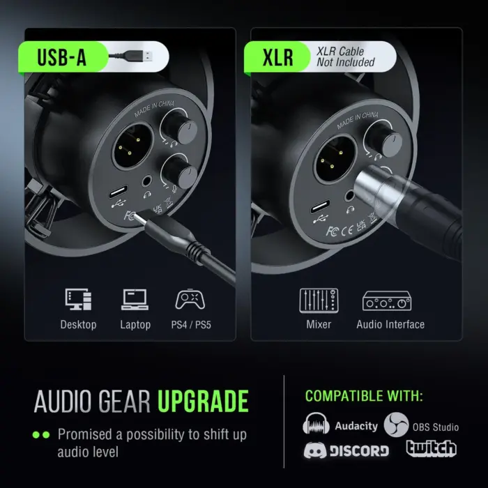FIFINE K688 USB/XLR Dynamic Mic with Shock Mount, Touch-Mute, Headphone Jack, I/O Controls for Podcasting - Image 4